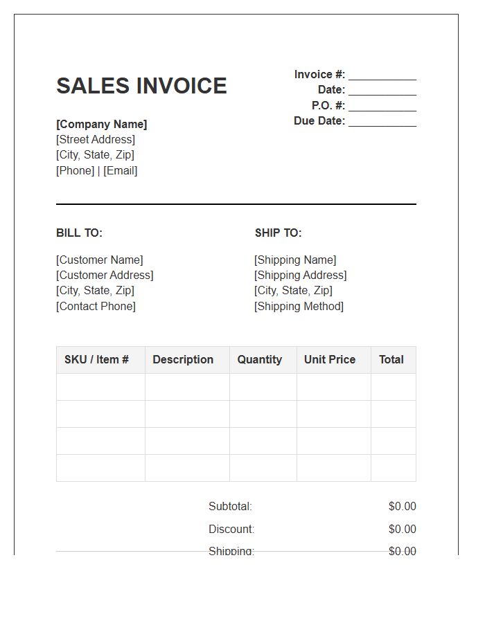 Wholesale Distribution Product Sales Invoice Template