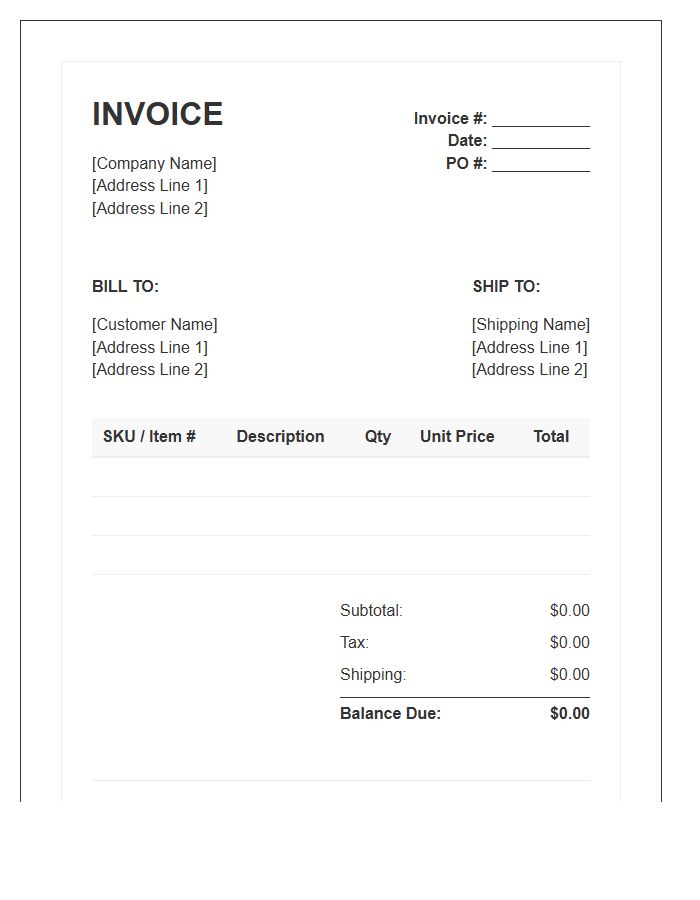 Wholesale Inventory Product Sales Invoice Template