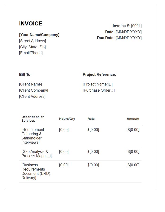 Business Analyst Project Fee Invoice Template