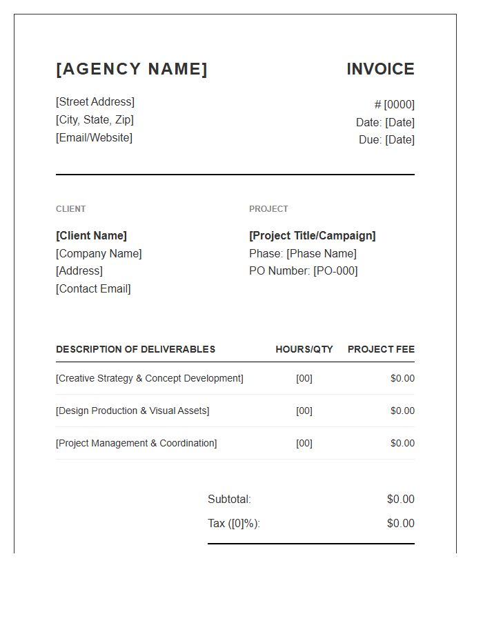 Creative Agency Project Fee Invoice Template