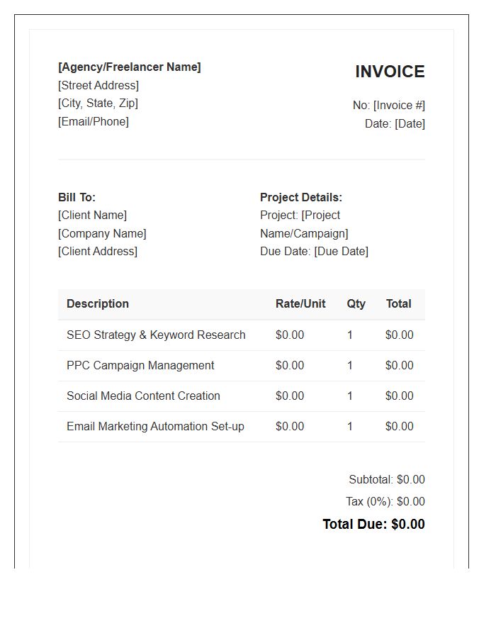 Digital Marketing Project Fee Invoice Template