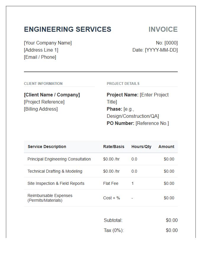 Engineering Project Fee Invoice Template