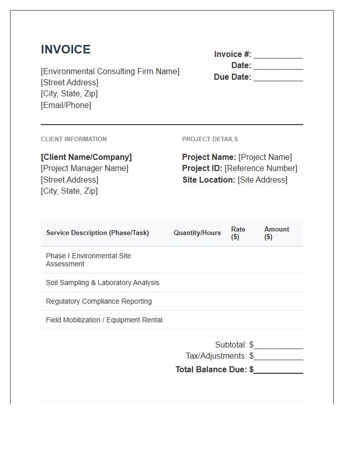 Environmental Consulting Project Fee Invoice Template