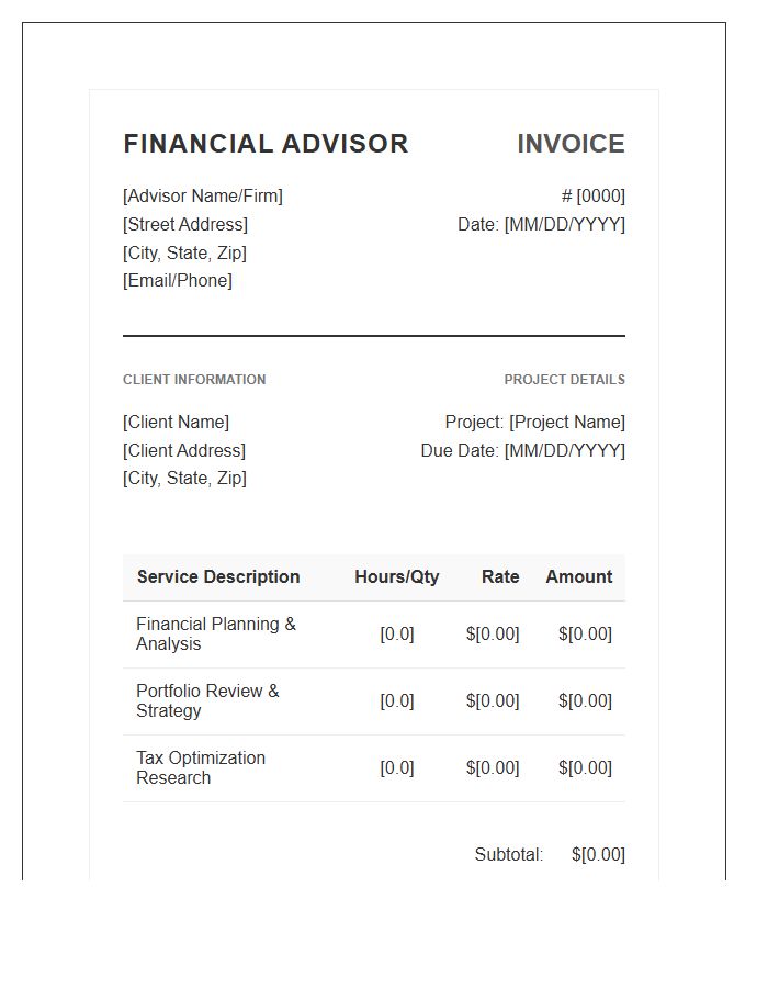 Financial Advisor Project Fee Invoice Template