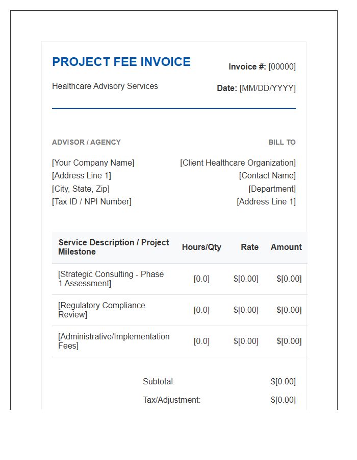 Healthcare Advisory Project Fee Invoice Template