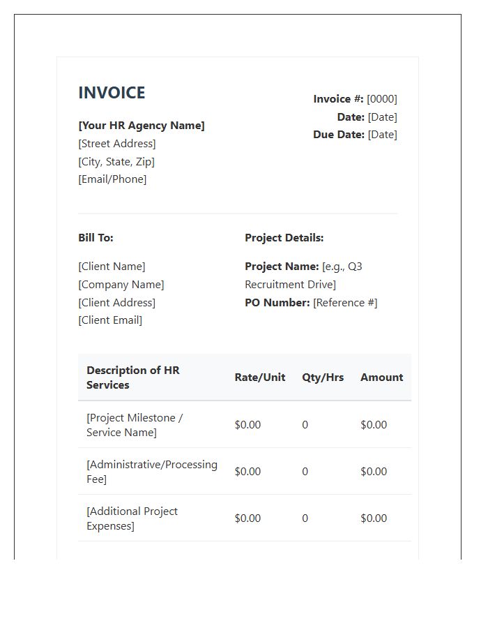 Human Resources Project Fee Invoice Template