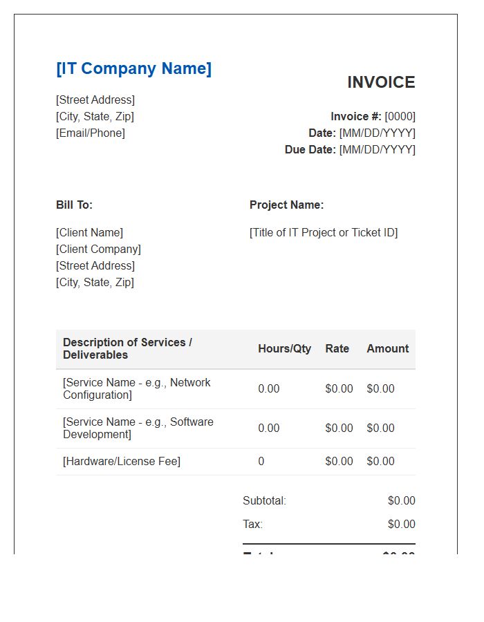 IT Services Project Fee Invoice Template