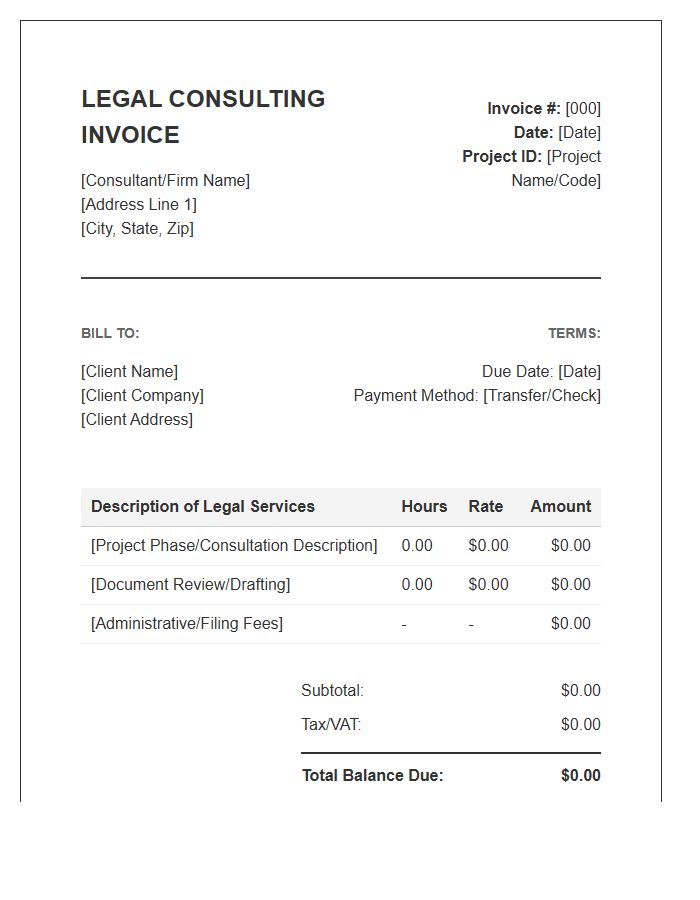 Legal Consulting Project Fee Invoice Template