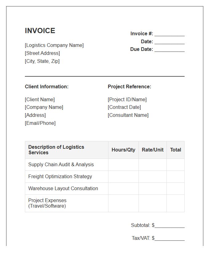 Logistics Consulting Project Fee Invoice Template