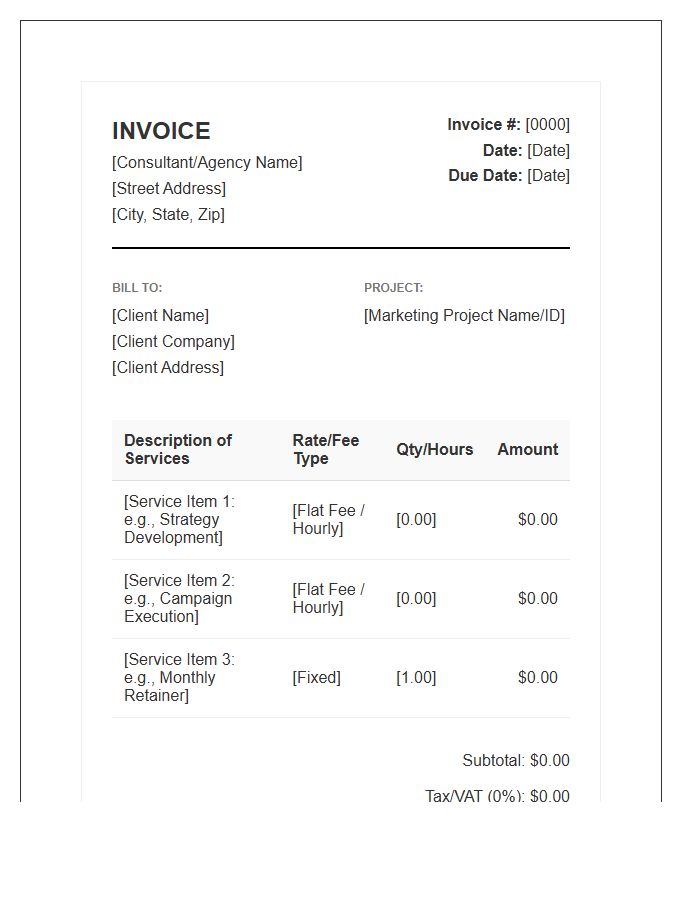 Marketing Consulting Project Fee Invoice Template