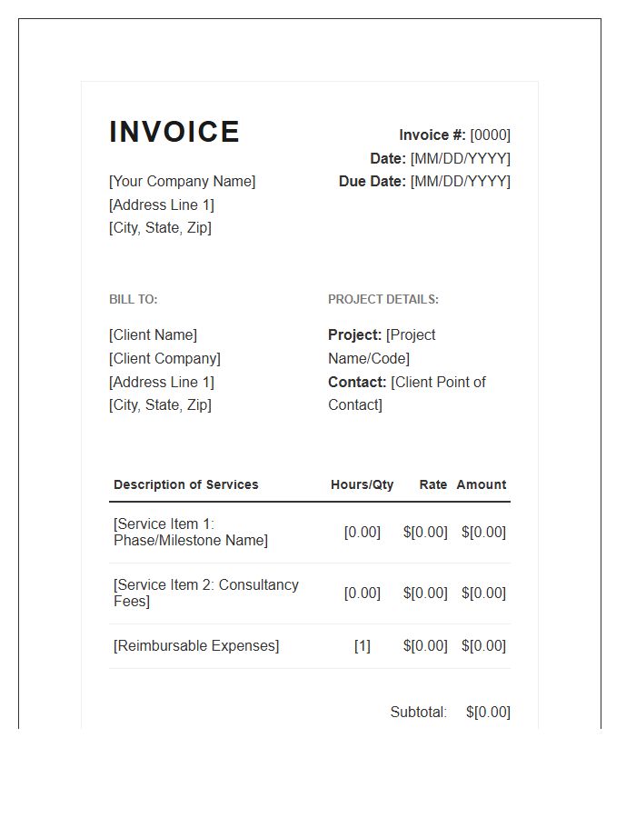 Professional Services Project Fee Invoice Template