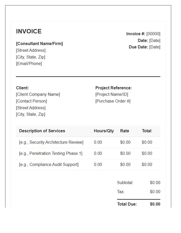 Security Consultant Project Fee Invoice Template