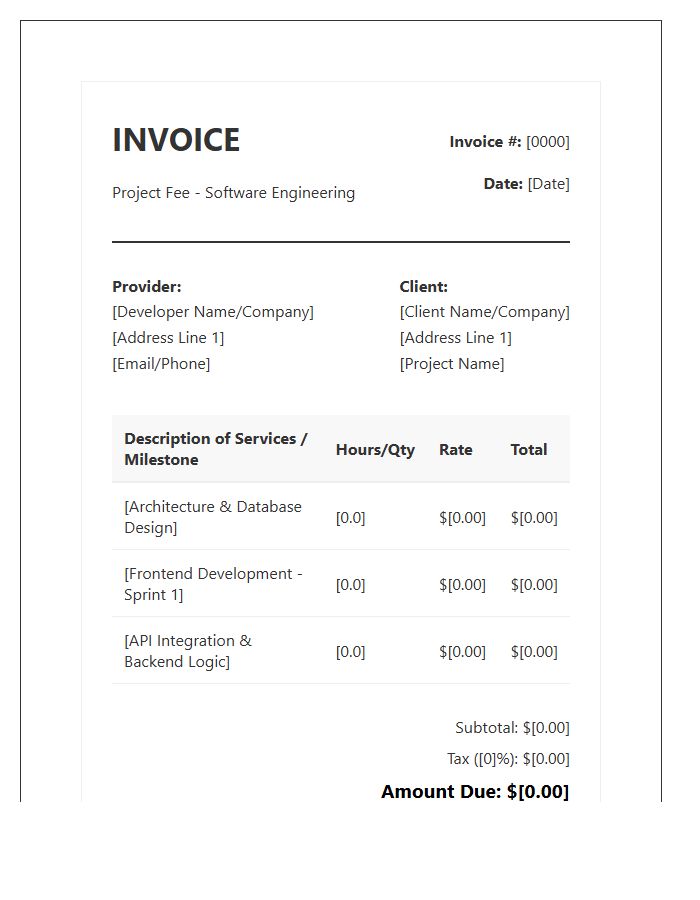 Software Engineering Project Fee Invoice Template