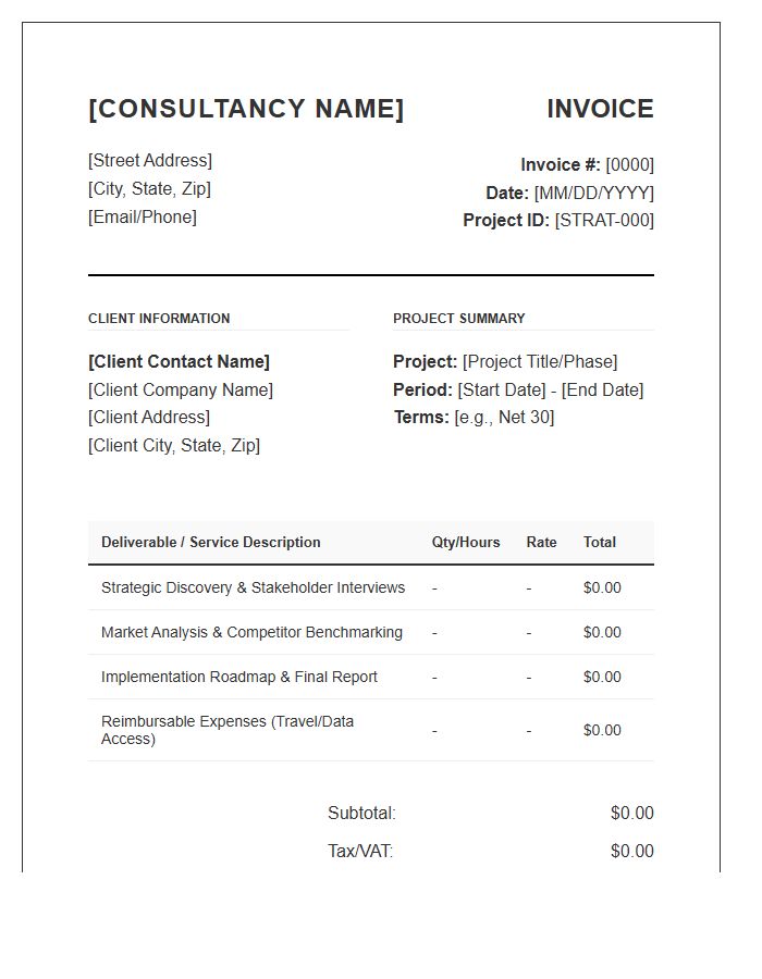 Strategic Consulting Project Fee Invoice Template