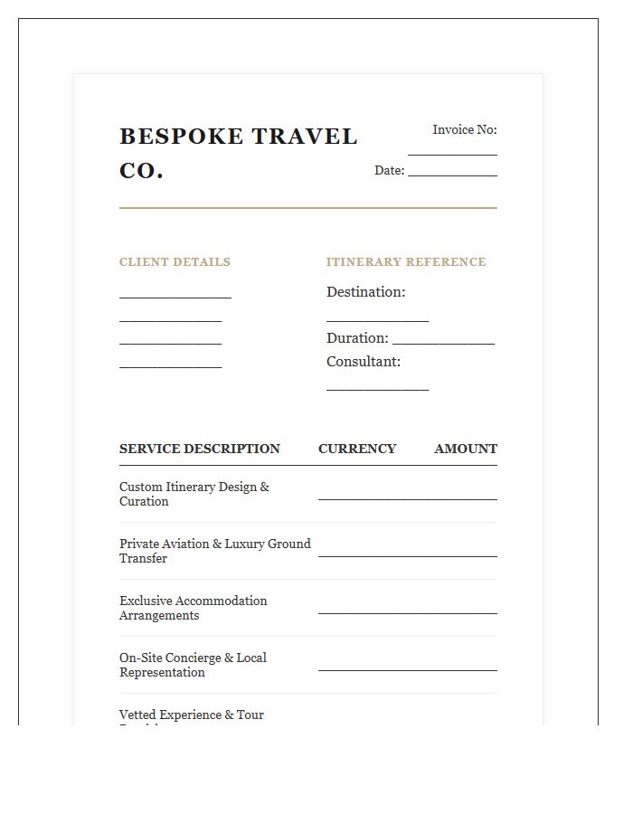 Bespoke International Travel Concierge Service Invoice Template
