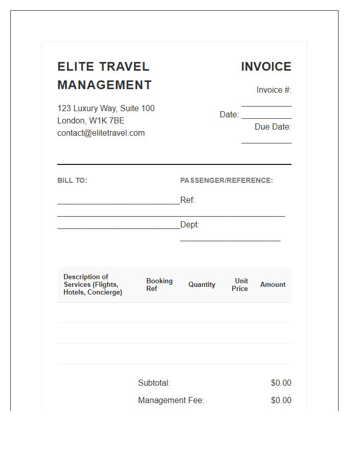Elite Travel Management Company Service Invoice Template