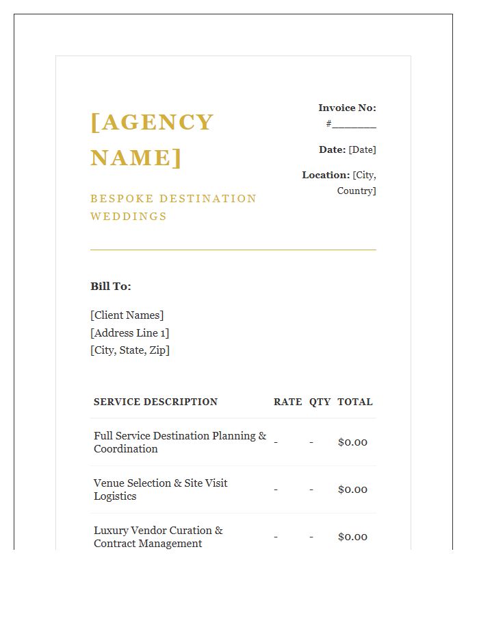 Luxury Destination Wedding Planner Service Invoice Template