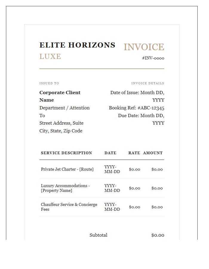 Professional Corporate Luxury Travel Service Invoice Template