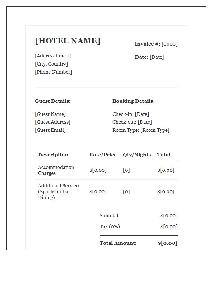 Boutique Hotel Booking Invoice Template