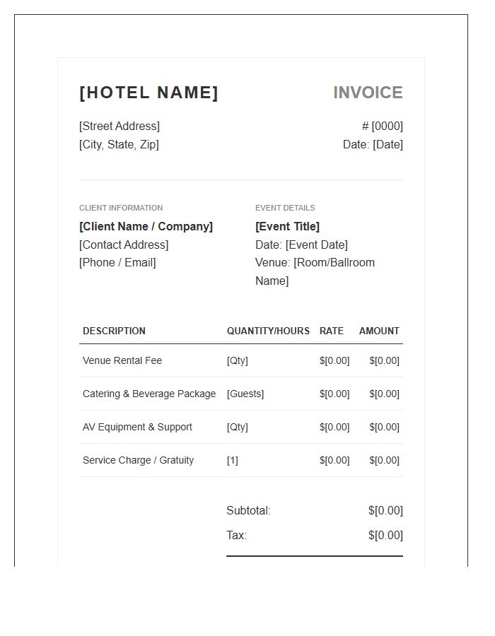 Boutique Hotel Event Booking Invoice Template