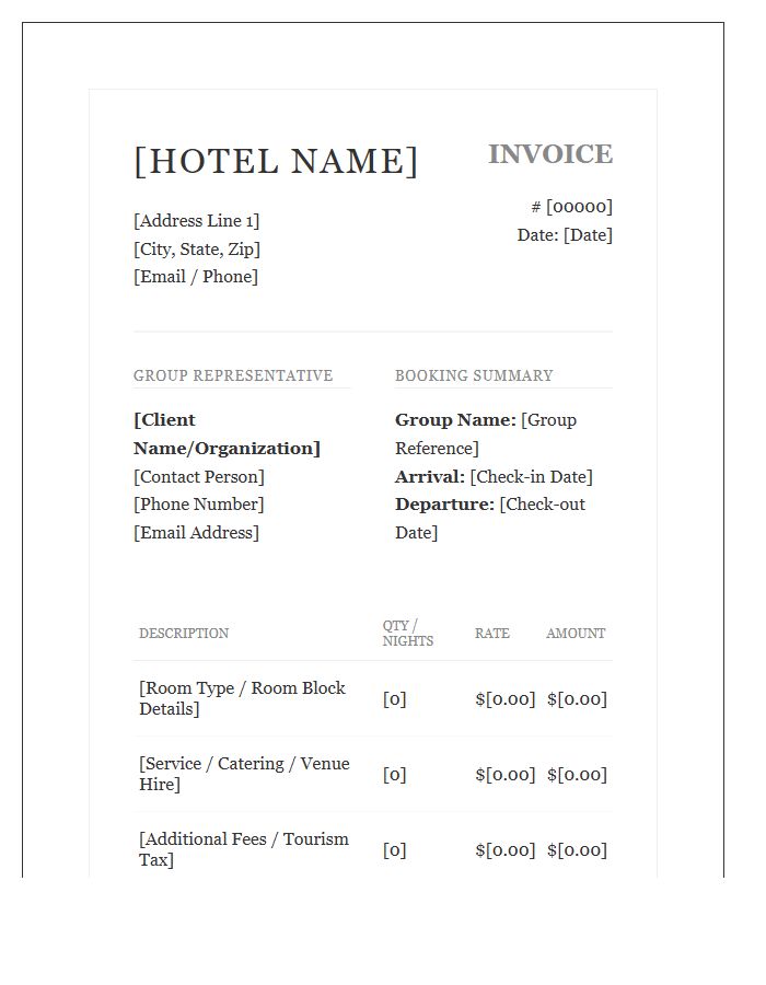 Boutique Hotel Group Booking Invoice Template