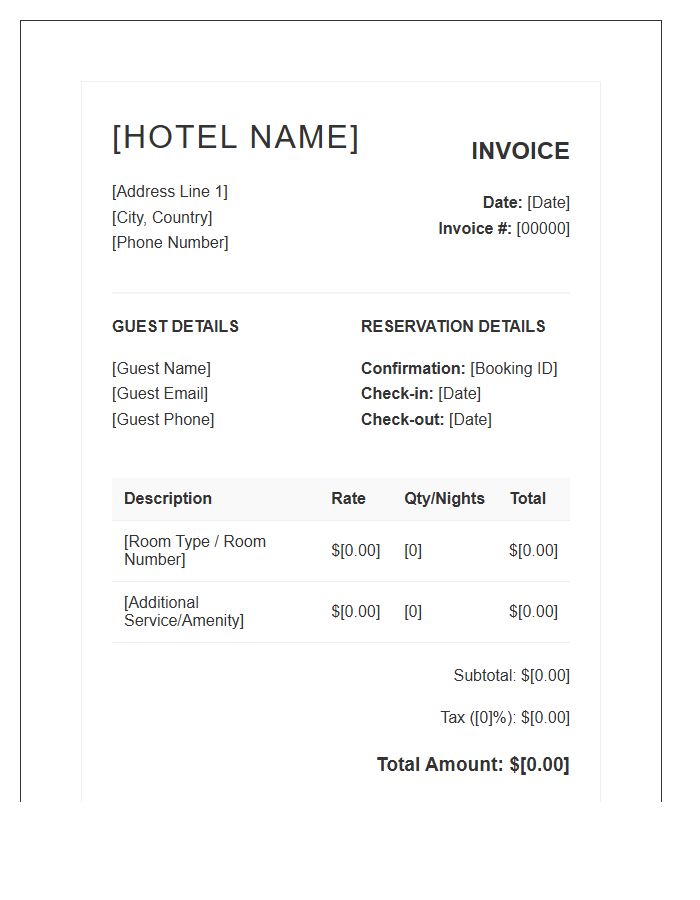 Boutique Hotel Online Booking Invoice Template