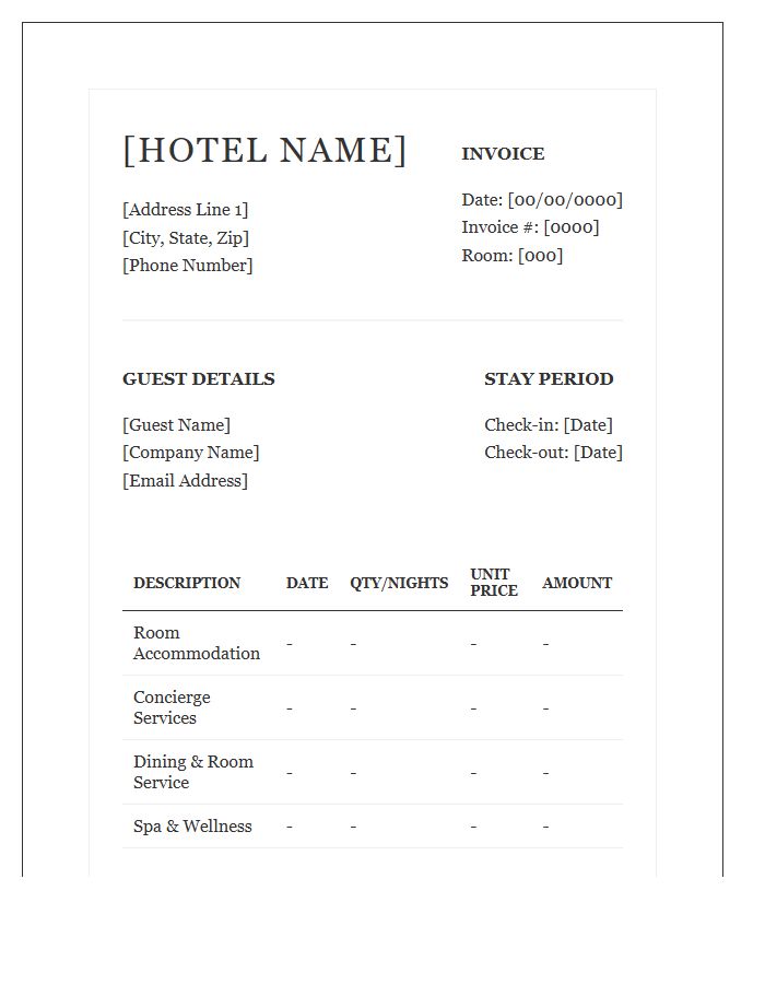 Boutique Hotel Service Invoice Template