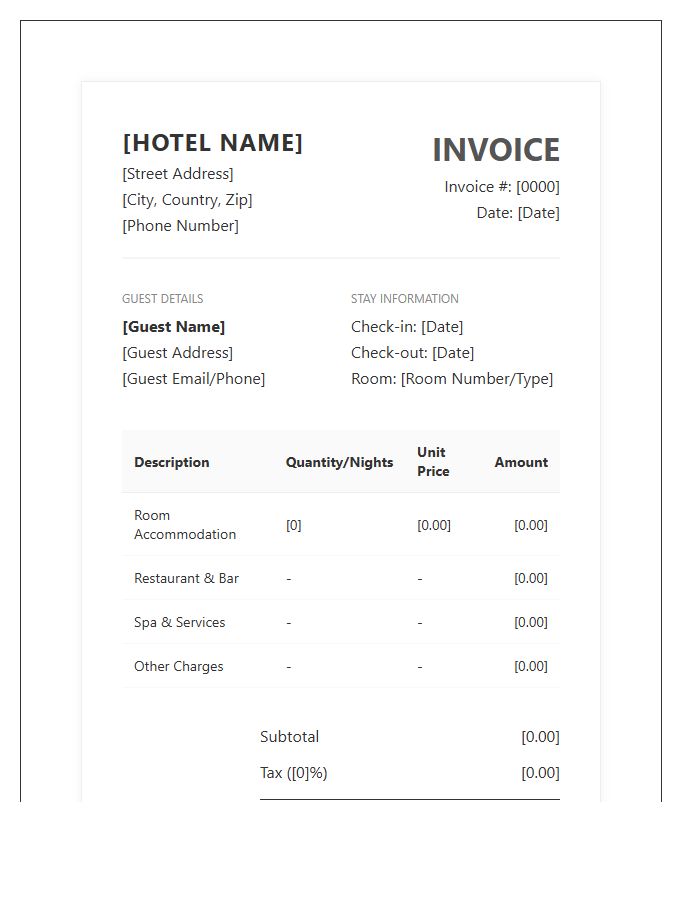 Boutique Hotel Stay Invoice Template