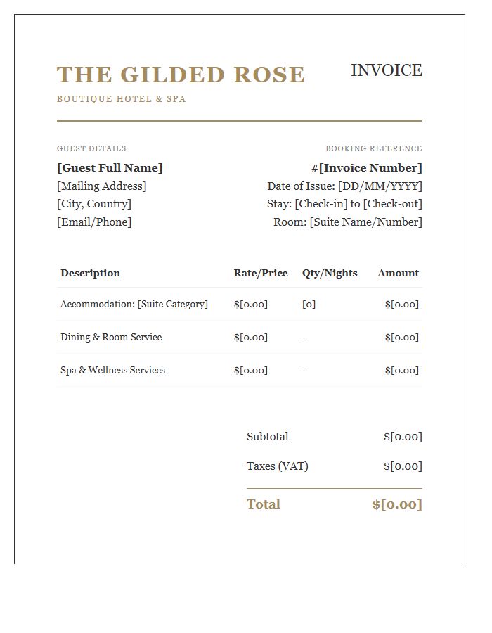 Exclusive Boutique Hotel Booking Invoice Template