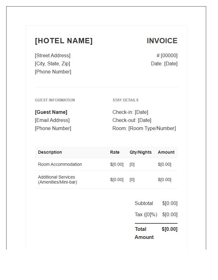 Independent Boutique Hotel Booking Invoice Template