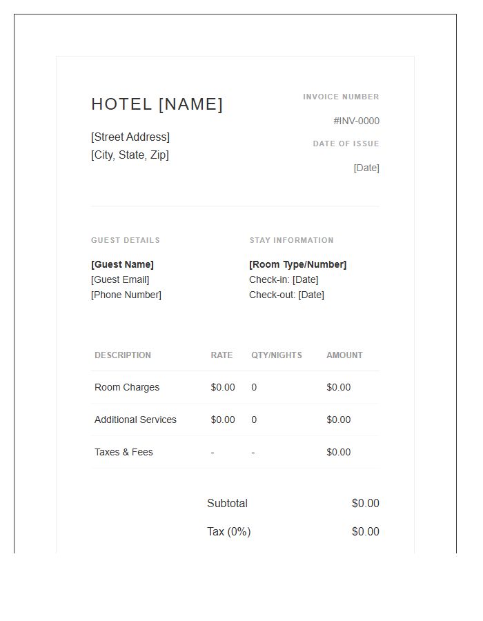 Modern Boutique Hotel Booking Invoice Template