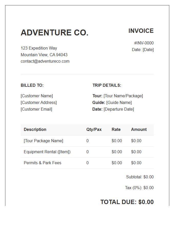 Adventure Tour Operator Invoice Template