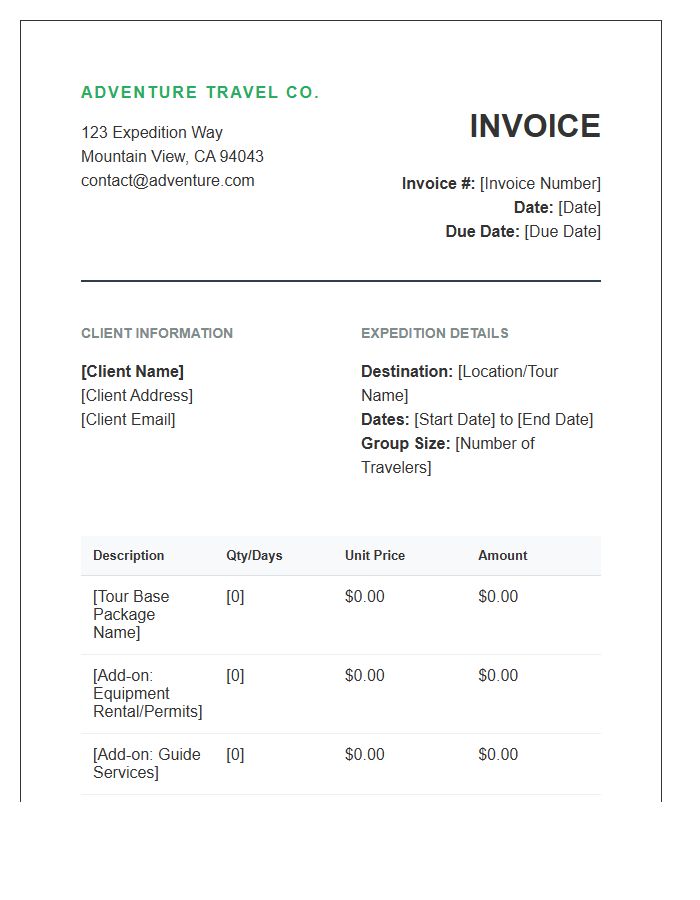 Adventure Travel Business Invoice Template