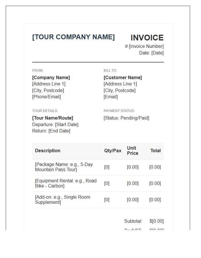 Cycling Tour Company Invoice Template