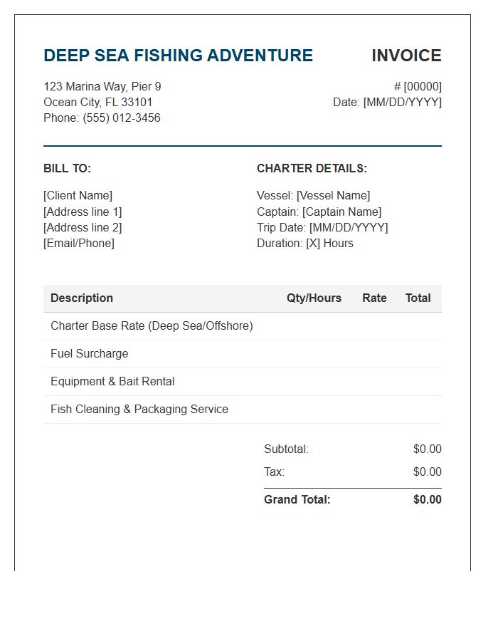 Deep Sea Fishing Adventure Invoice Template