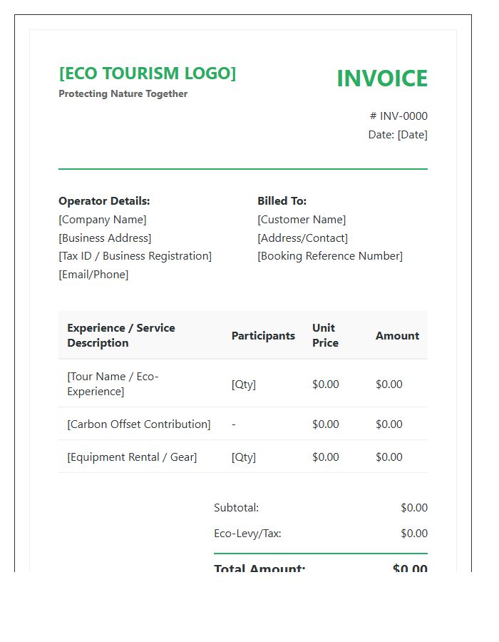 Eco Tourism Operator Invoice Template