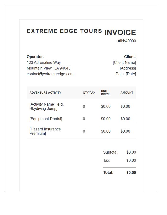 Extreme Sports Tour Invoice Template