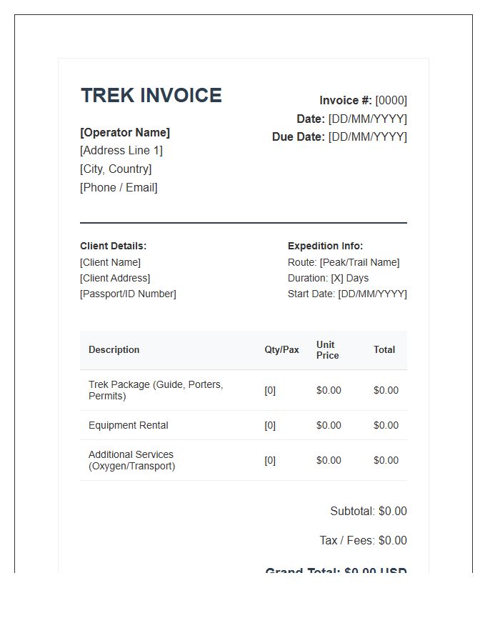Mountain Trekking Operator Invoice Template