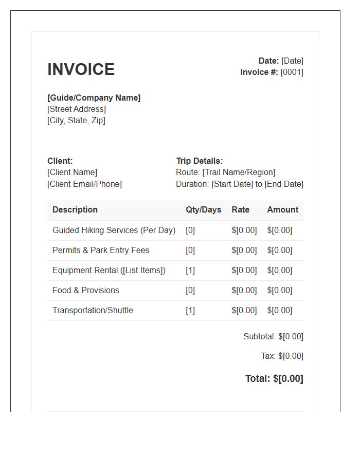 Multi Day Hiking Invoice Template