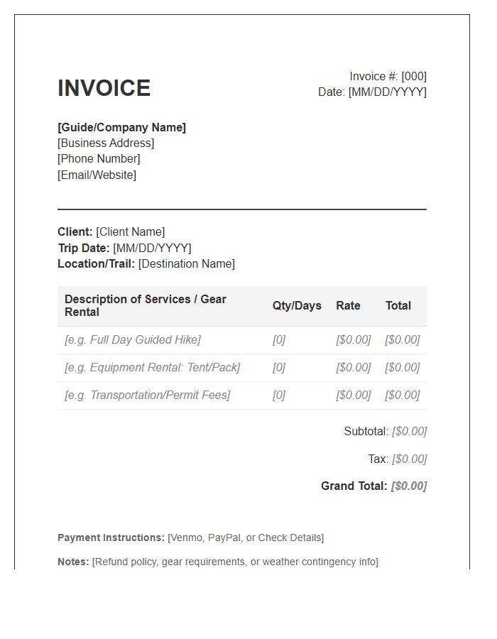 Outdoor Guide Service Invoice Template