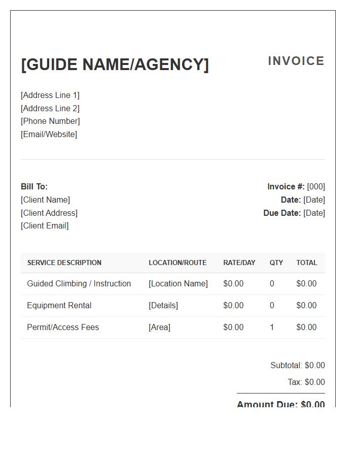 Rock Climbing Guide Invoice Template