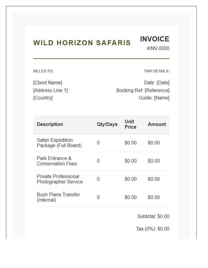 Safari Adventure Trip Invoice Template