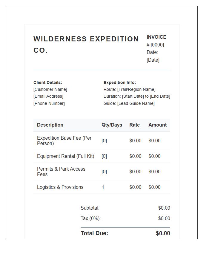 Wilderness Expedition Booking Invoice Template