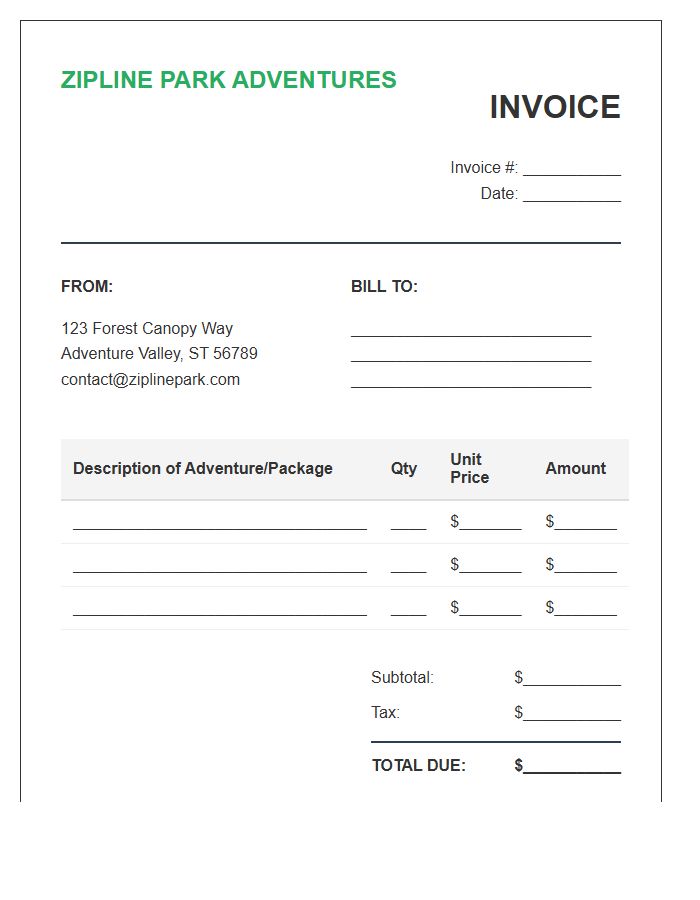 Zipline Park Adventure Invoice Template