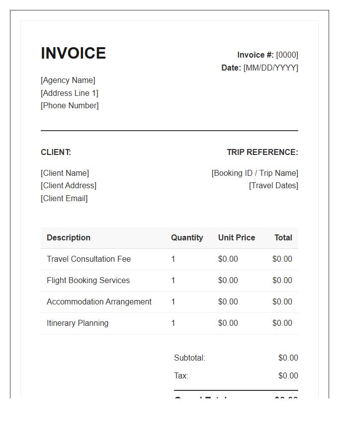 Agency Travel Consultant Invoice Template