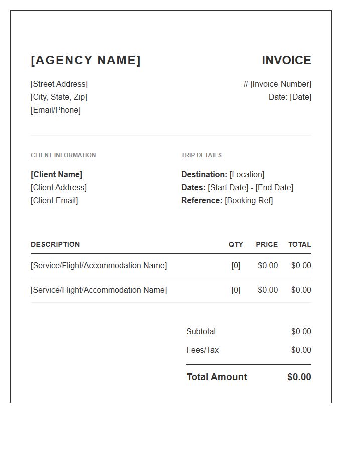 Boutique Travel Agency Invoice Template