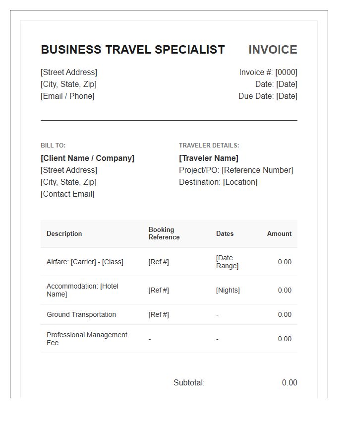 Business Travel Specialist Invoice Template