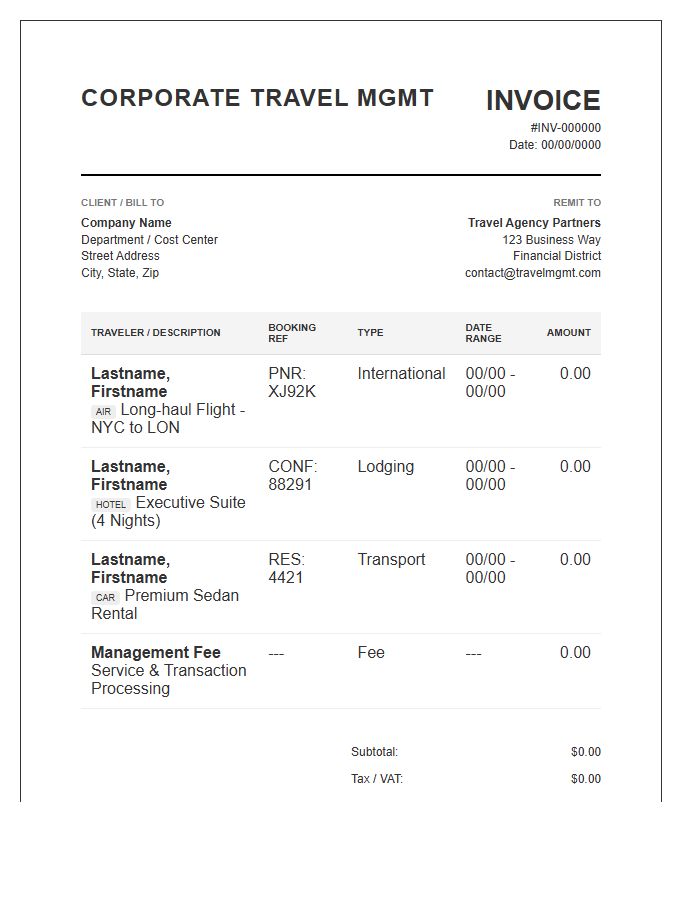 Corporate Travel Management Invoice Template
