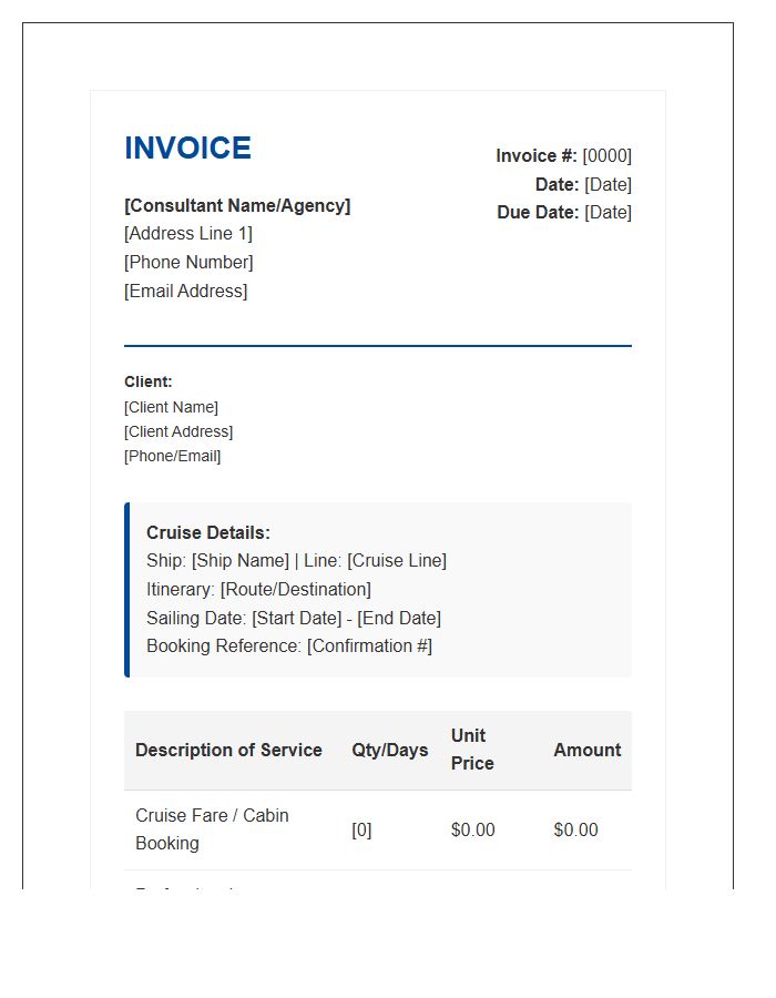 Cruise Specialist Consultant Invoice Template