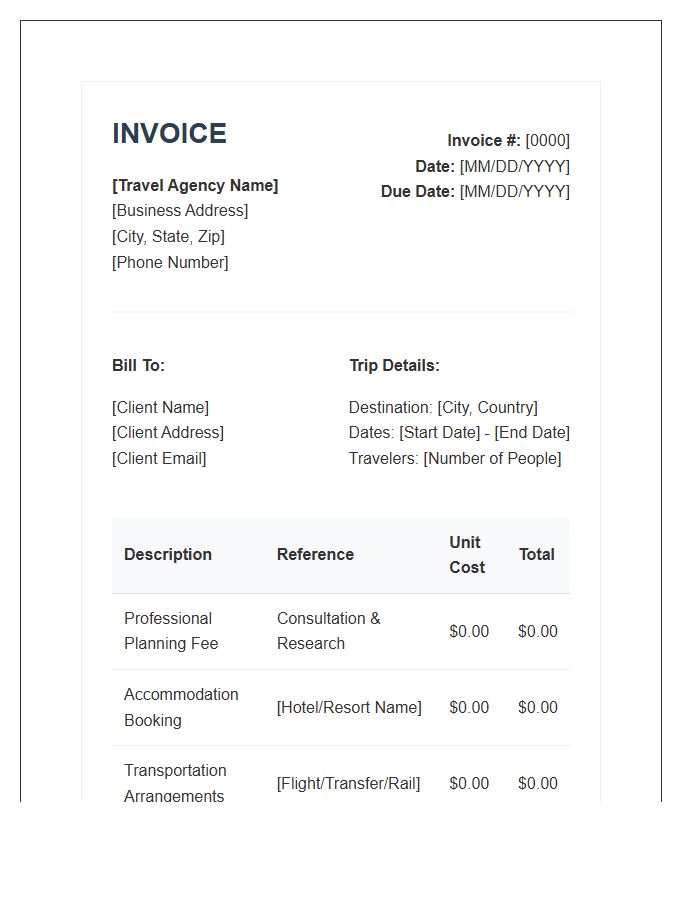 Destination Travel Planner Invoice Template